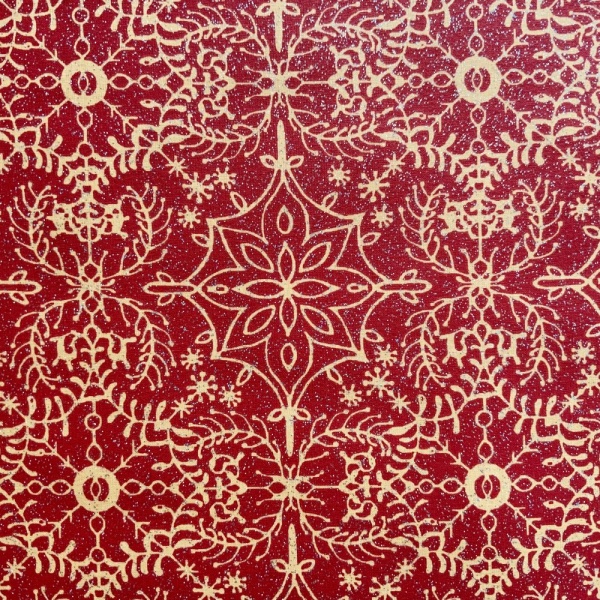 Baroque Extra Wide Christmas Oilcloth in Red & Gold